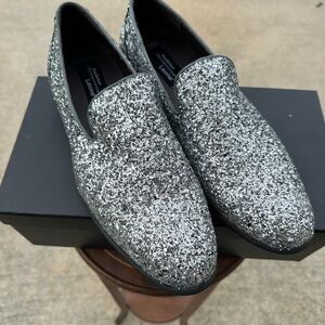 Glamorous Silver Slip-On Loafers with Glitter Finish